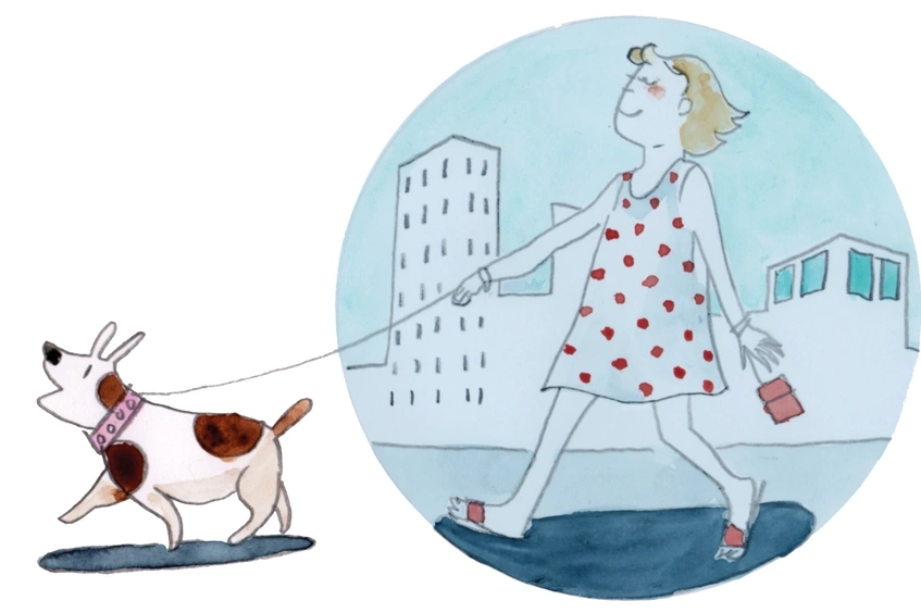 Ilustración niña perro