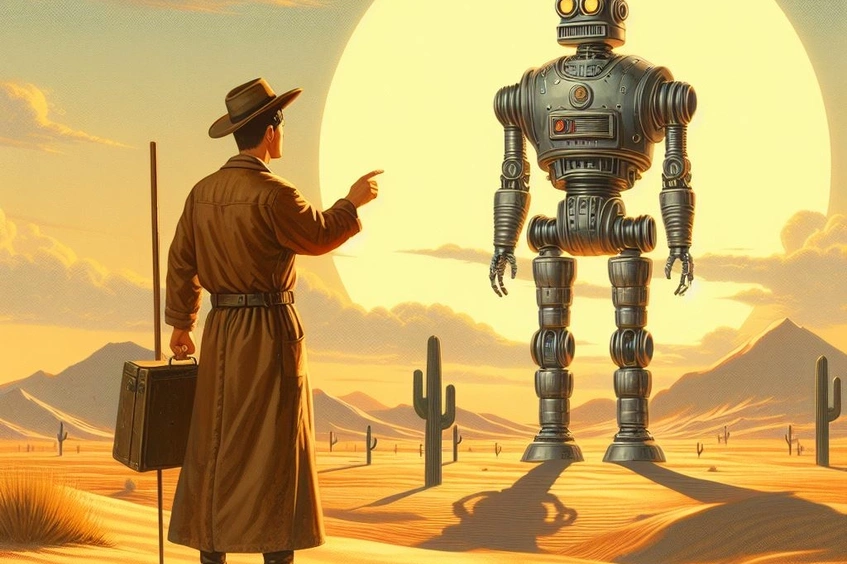 Hombre mirando a robot